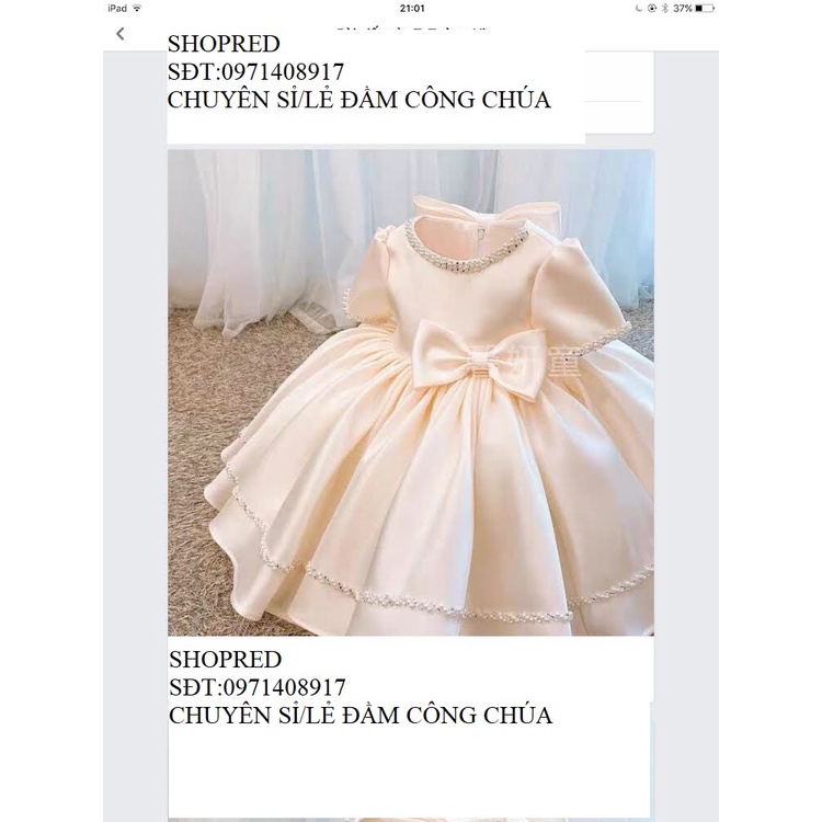 Đầm công chúa bé gái, váy công chúa chất liệu satin cao cấp màu trắng & Hồng nhạt đính nơ cực xinh cho bé - A11