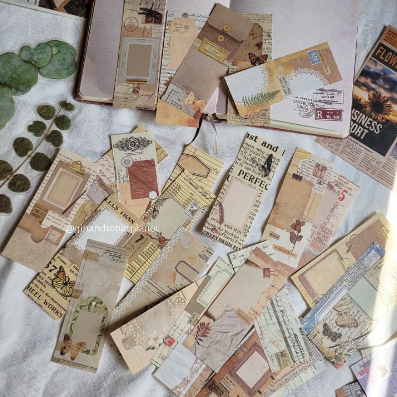 Mix 20 tấm giấy nền dạng bookmark phong cách junk journal - ginandtonic