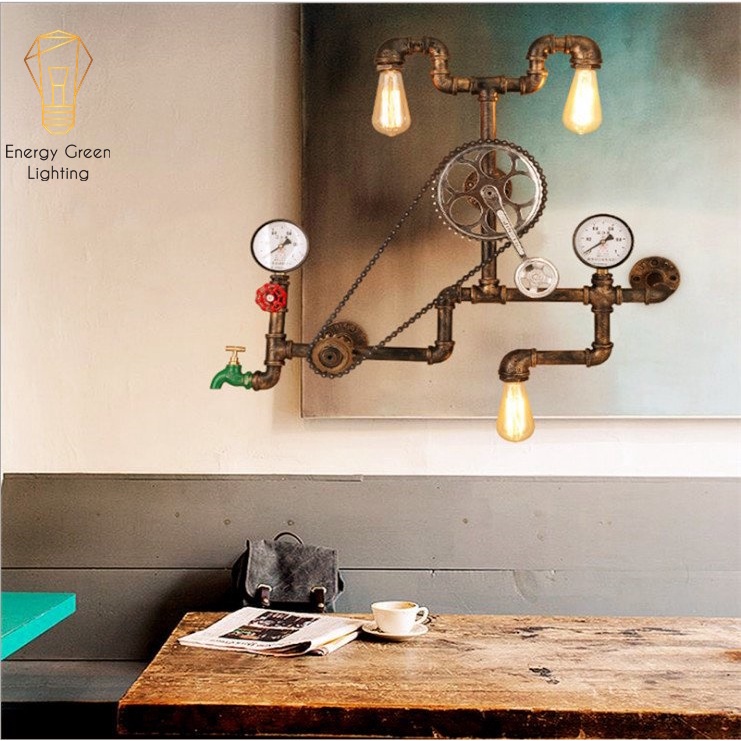 Đèn Tường Energy Green Lighting Retro DT-0218 - Bánh Răng , Đồng Hồ Chuyển Động Cùng Đèn - Kiểu Dáng Cổ Điển