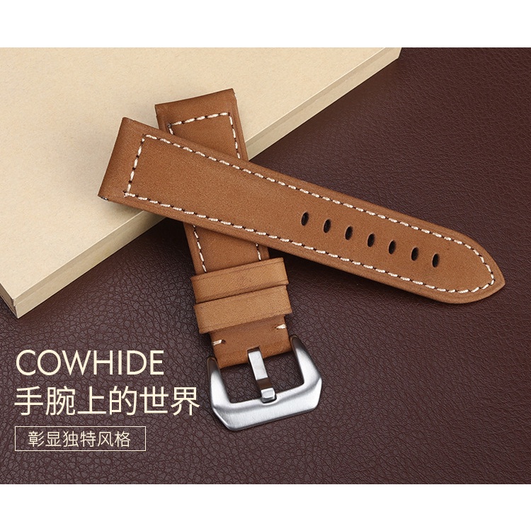 Dây Đeo Đồng Hồ Bằng Da Bò Thật Chống Nước 22mm 24mm 26mm Cho Panerai