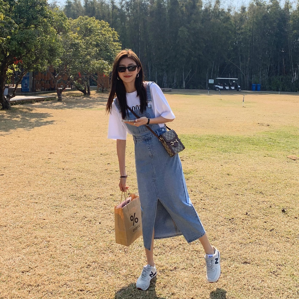 Đầm yếm dáng rộng đơn giản cổ điển phong cách Hàn Quốc