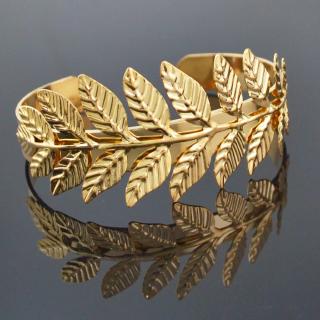 Fashion Gold Plated Leaf Open Bangle Cuff Bracelet for Women 0877