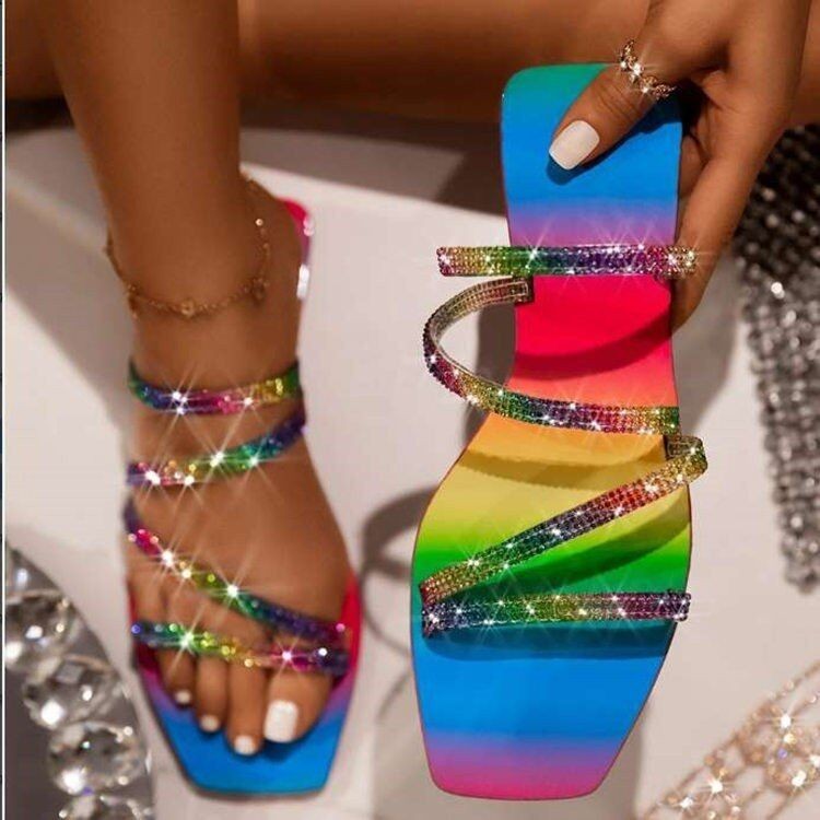 Giày Sandal Quai Ngang Màu Sắc Cầu Vồng Size 35-43