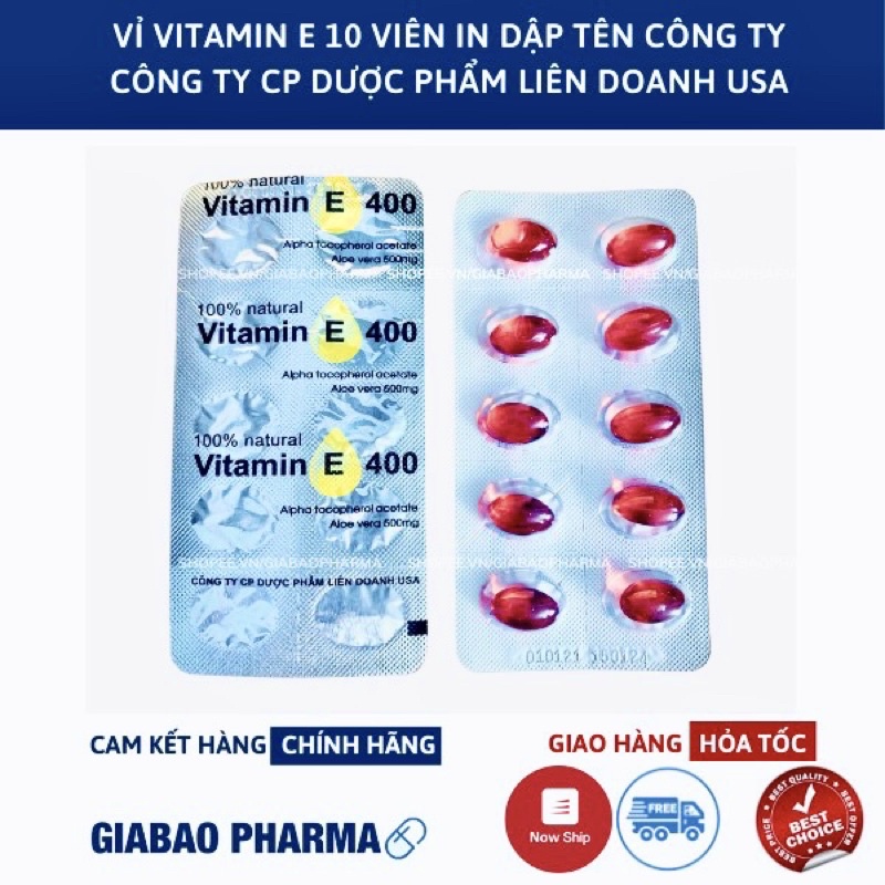 Viên Uống đẹp da Vitamin E Đỏ 4000mcg, Aloe vera 500mg chống lão hóa - Hộp 100 viên chống lão hóa da