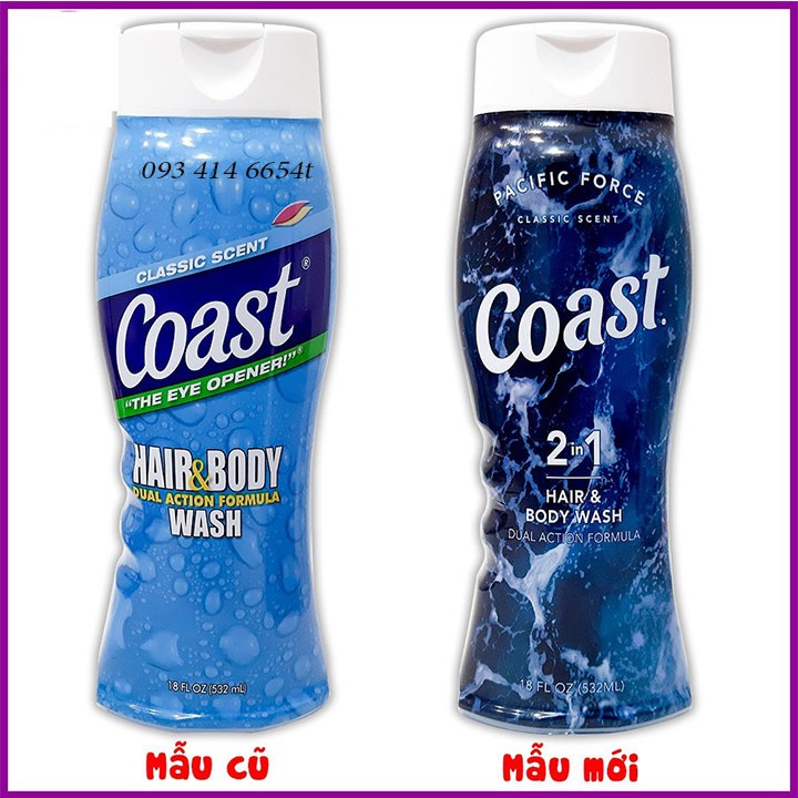 Sữa tắm gội Coast cho nam 2in1 làm sạch cơ thể và ngăn mùi hiệu quả 532ml Mỹ - Superbox Store