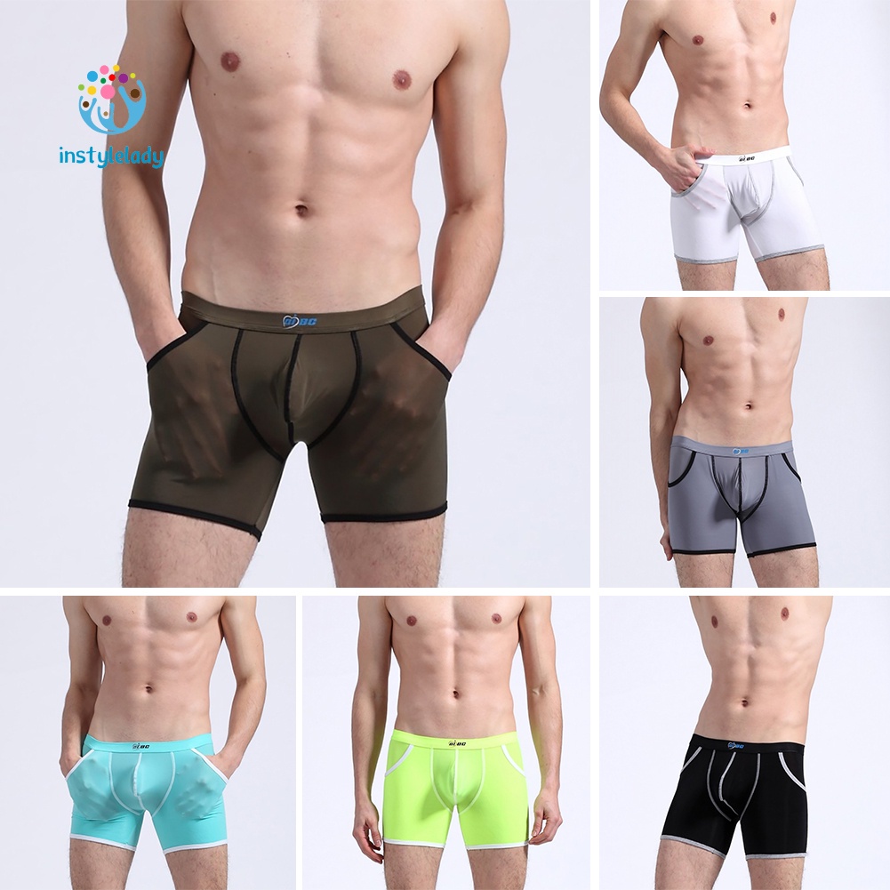 ✌ly Men Summer Breathable Middle Rise Bulge Pouch Boxer Shorts Underwear Pockets