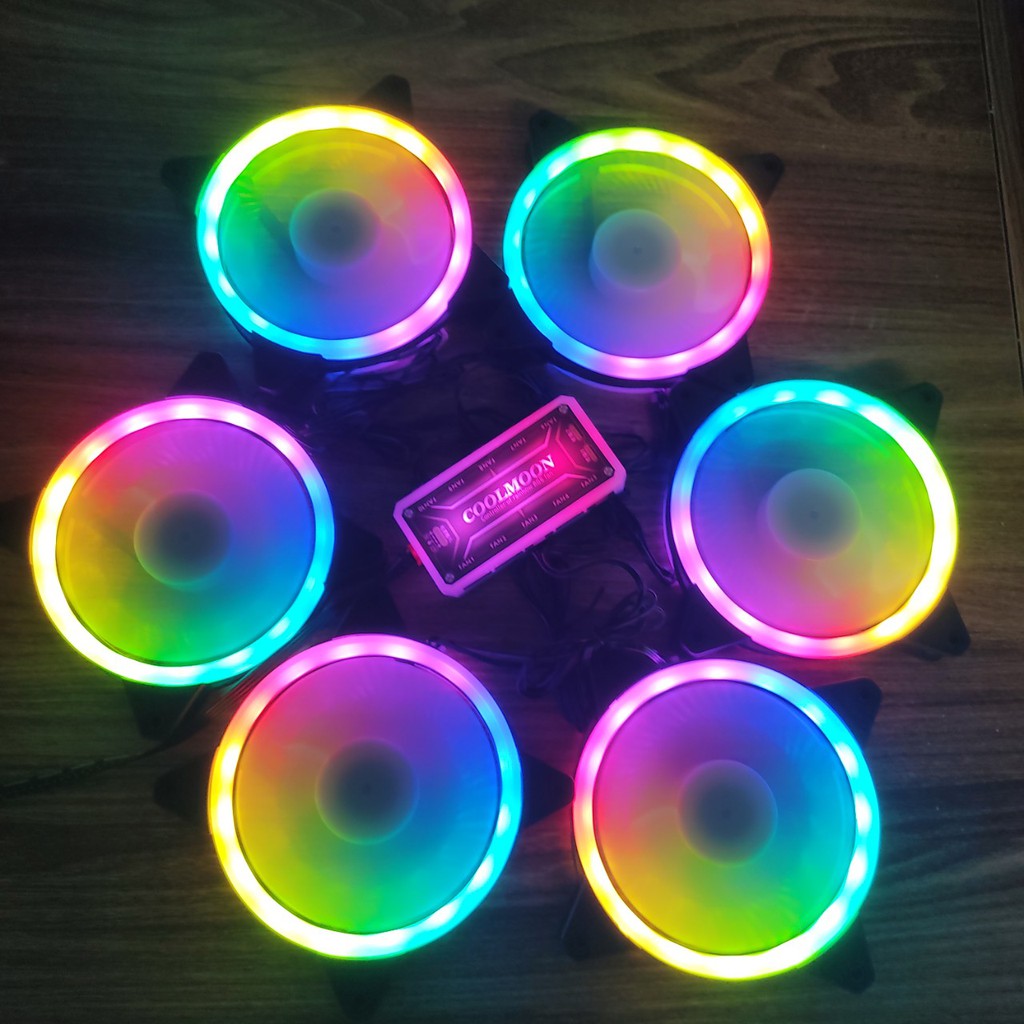 Bộ 6 Quạt Tản Nhiệt, Fan Led, Fan Case V2 Led RGB Dual Ring Đồng Bộ Hub Quạt Coolmoon