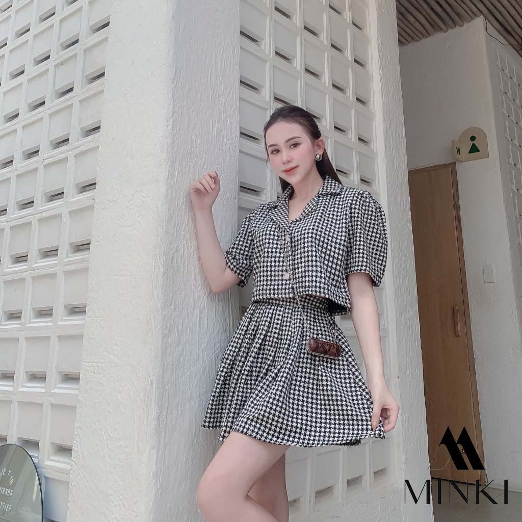 SET ÁO CHÂN VÁY KẺ Ô - Chất liệu Kaki nhập khẩu cao cấp - họa tiết kẻ ô [HÀNG THIẾT KẾ] | BigBuy360 - bigbuy360.vn