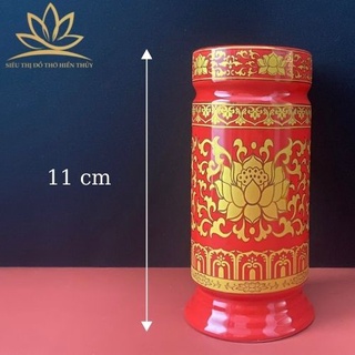 Ống cắm hương, ống đựng nhang thờ sứ gấm đỏ