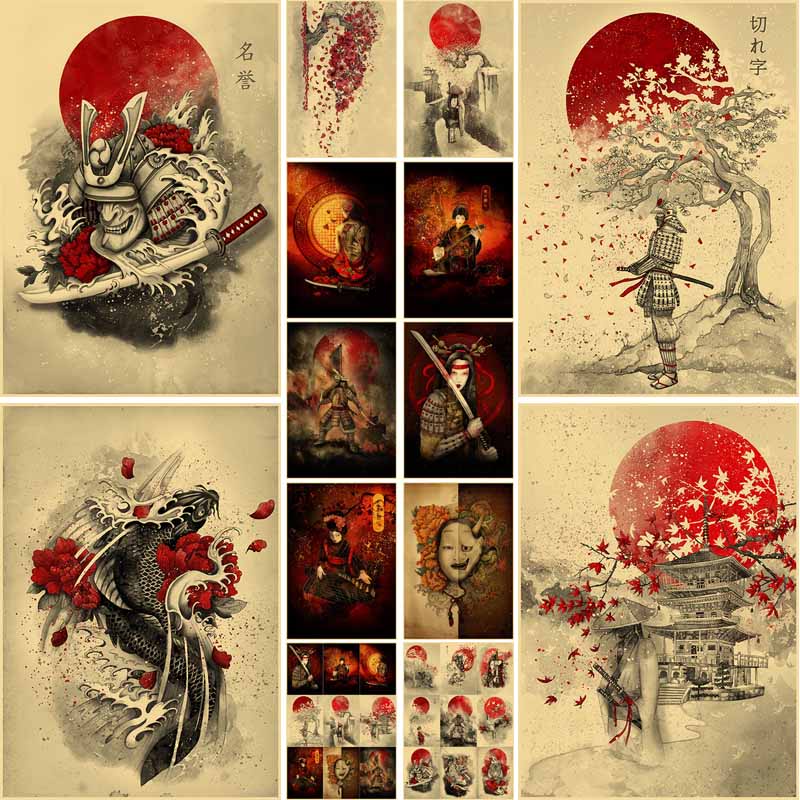 Tranh Treo Tường In Hình Chân Dung samurai Nhật Bản Trang Trí Nội Thất