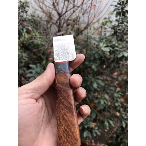 Dao chặt da thủ công handmade thép Damascus