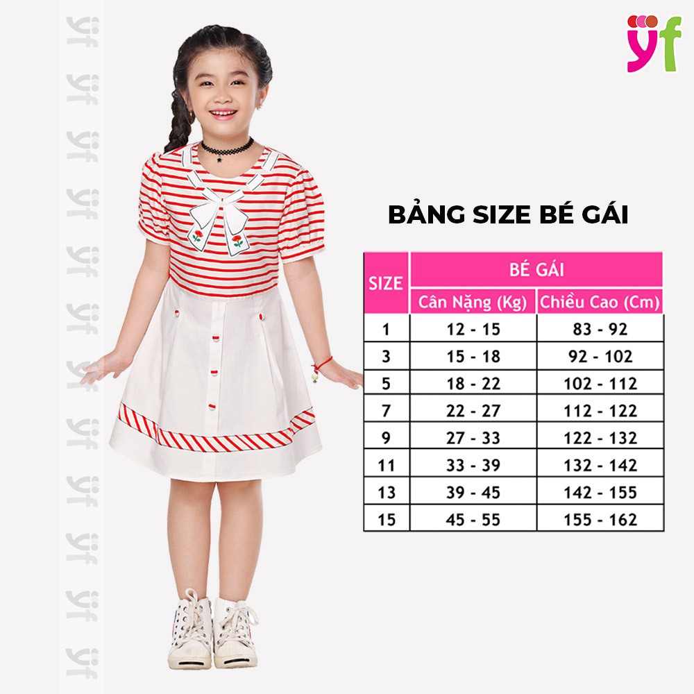 Đầm xòe bé gái phối sọc YF, xinh xắn size từ 12-53KG 8DX533