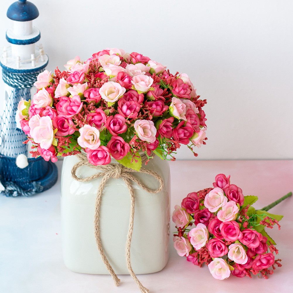 Bó hoa hồng giả bằng lụa trang trí nhà/ đám cưới