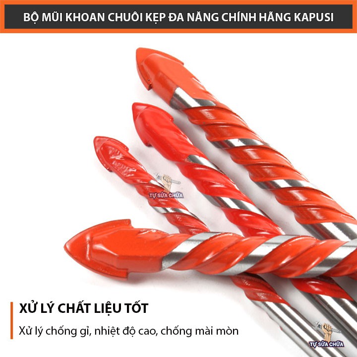 Mũi khoan đa năng chuôi gài chính hãng KAPUSI 6-8-10-12mm loại mới, khoan được trên nhiều chất liệu