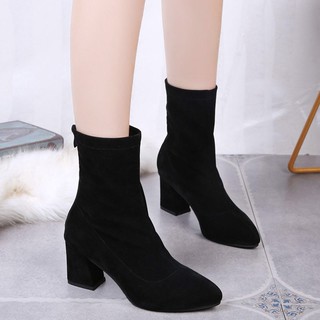Boot Lửng Thu Đông Gót Vuông  cổ cao  8.5 Phân (Chất da lộn mềm đẹp)