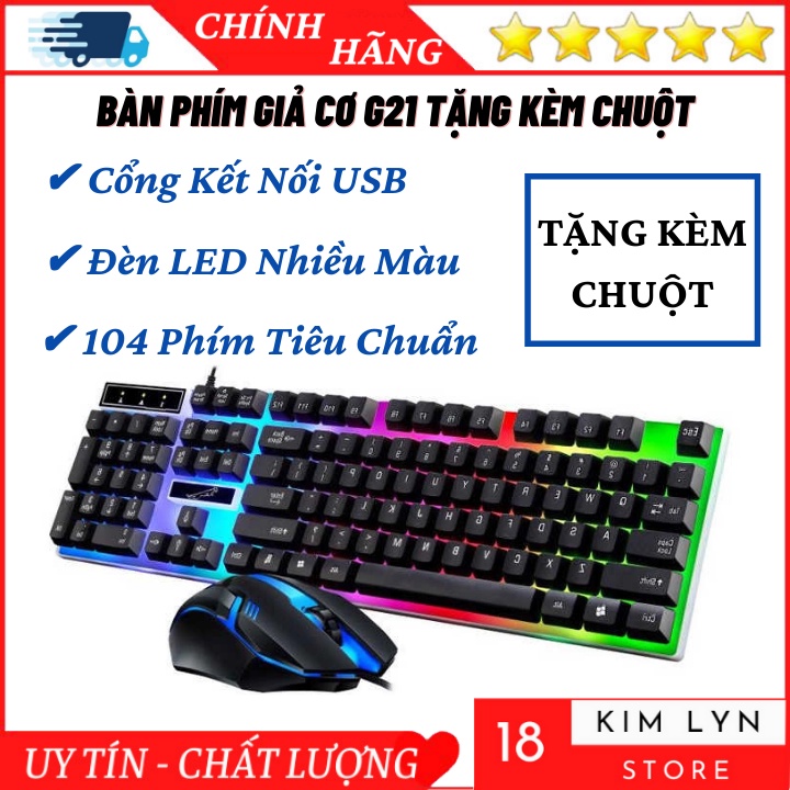 Bàn Phím Máy Tính Giả Cơ G21 Đèn LED 7 Màu Tặng Kèm Chuột - Bàn Phím Gaming Chuyên Game Siêu Bền - Bảo Hành 12 Tháng