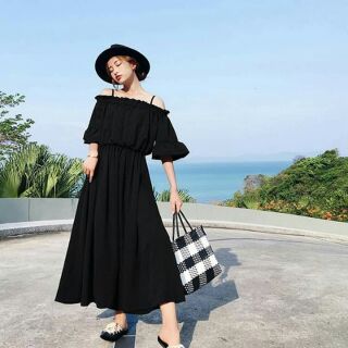 Váy maxi đi biển bẹt vai Bigsize (50-100kg)