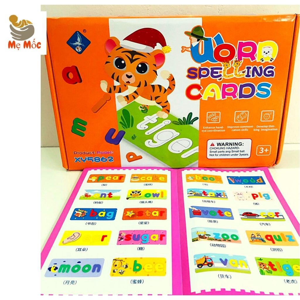 Spelling Game-Ghép Chữ Tiếng Anh, thẻ Flascard Khắc Chữ Chìm Cho Bé Sờ, Ghép, Kèm 52 chữ Cái Gỗ - Đồ Chơi Gỗ Thông Minh