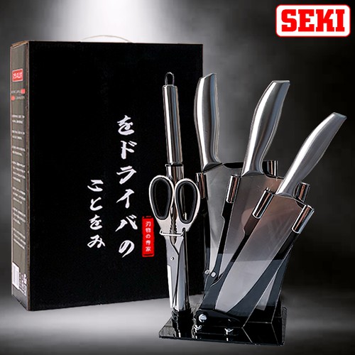 Bộ dao Nhật Bản Seki 5 món làm từ thép không gỉ-có kệ để dao