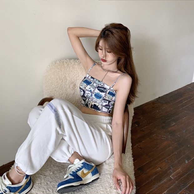 Áo Hai Dây Dáng Ngắn In Họa Tiết Thời Trang Mùa Hè Phong Cách Hong Kong Thời Trang Cho Nữ