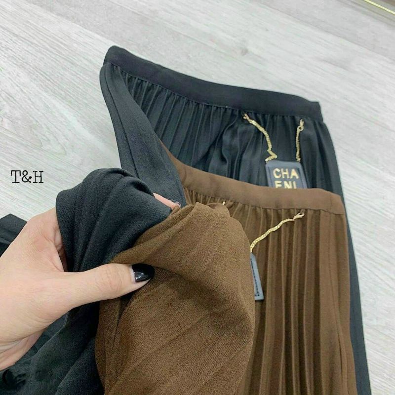 Chân váy dạ xếp ly dáng dài hàng Quảng Châu