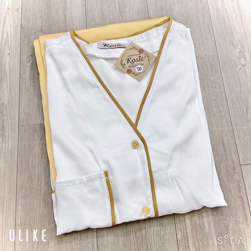 Bộ pijama lụa Latin viền màu nổi đơn giản xinh xắn