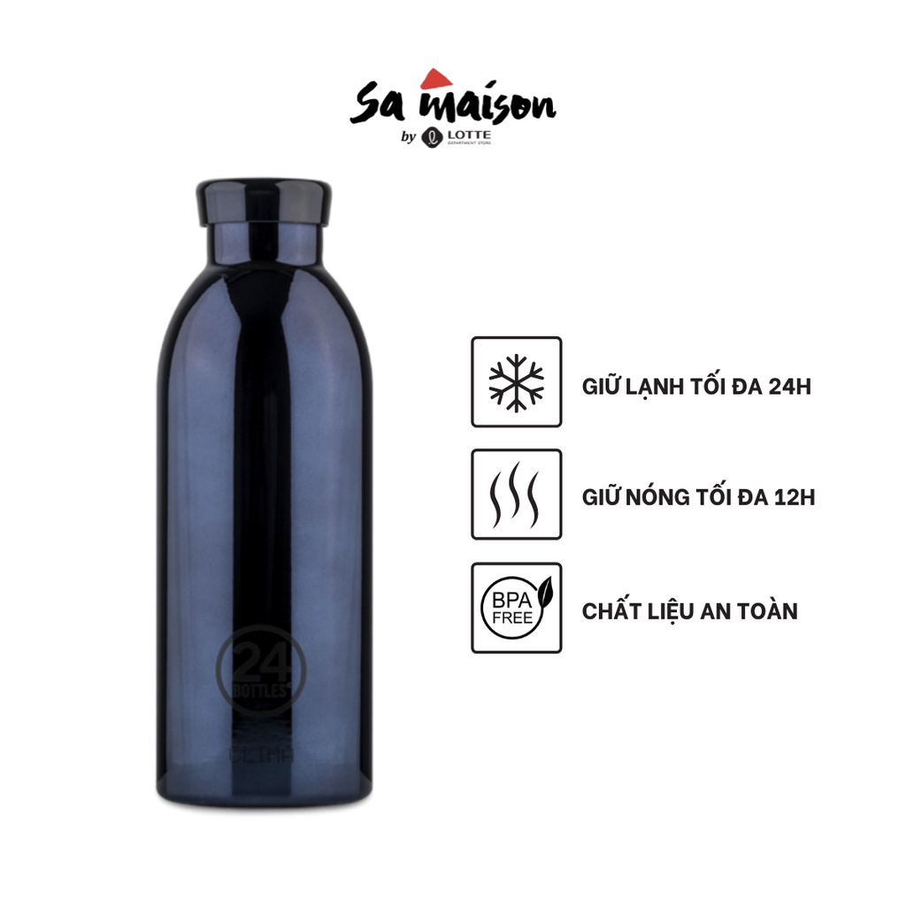 Bình giữ nhiệt chân không 24Bottles Clima 500ml, chất liệu thép không gỉ, màu đen bóng