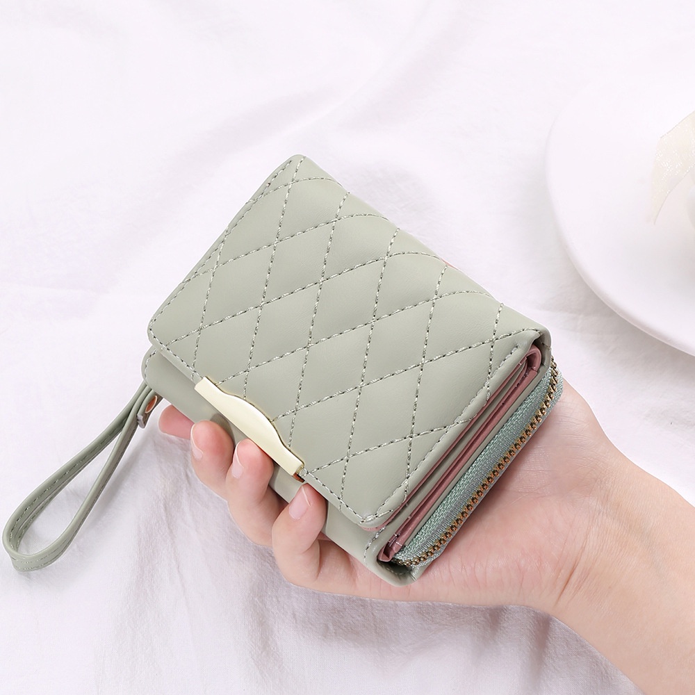 [Hàng Có Sẵn] Ví Da PU Ngắn Ba Ngăn Đựng Thẻ Có Khóa Cài Thời Trang Mới Cho Nữ Mul