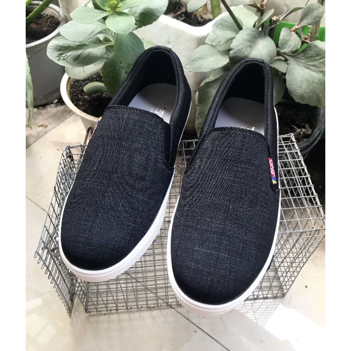 Giày lười vải nam cao cấp.họa tiết kẻ sọc, mã LV14, size từ 38 - 43, màu xám đen