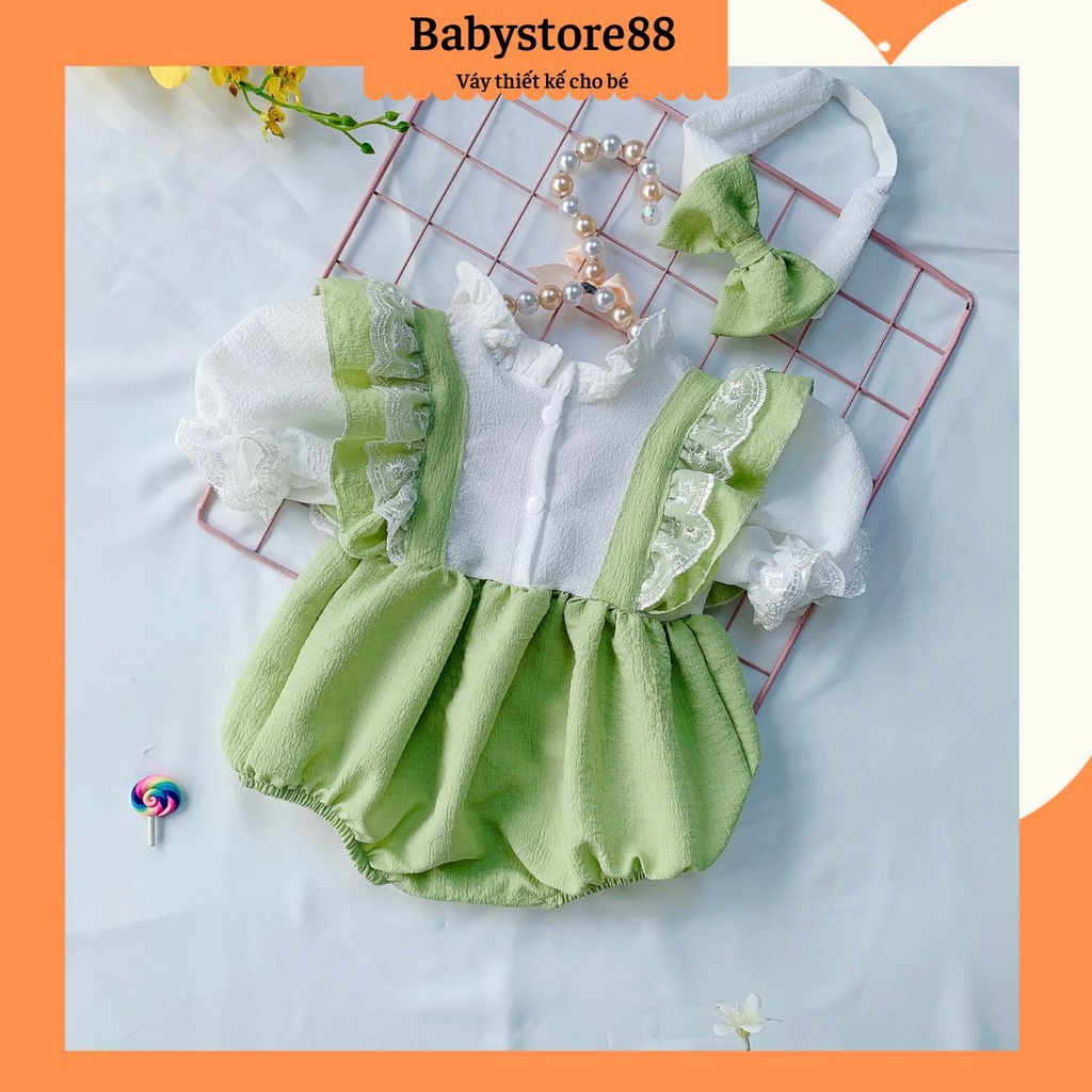 set Body cho bé xanh cốm tặng turban - set body váy bé gái sơ sinh Thời Trang TRẺ EM Hàng Thiết Kế Cao Cấp v77