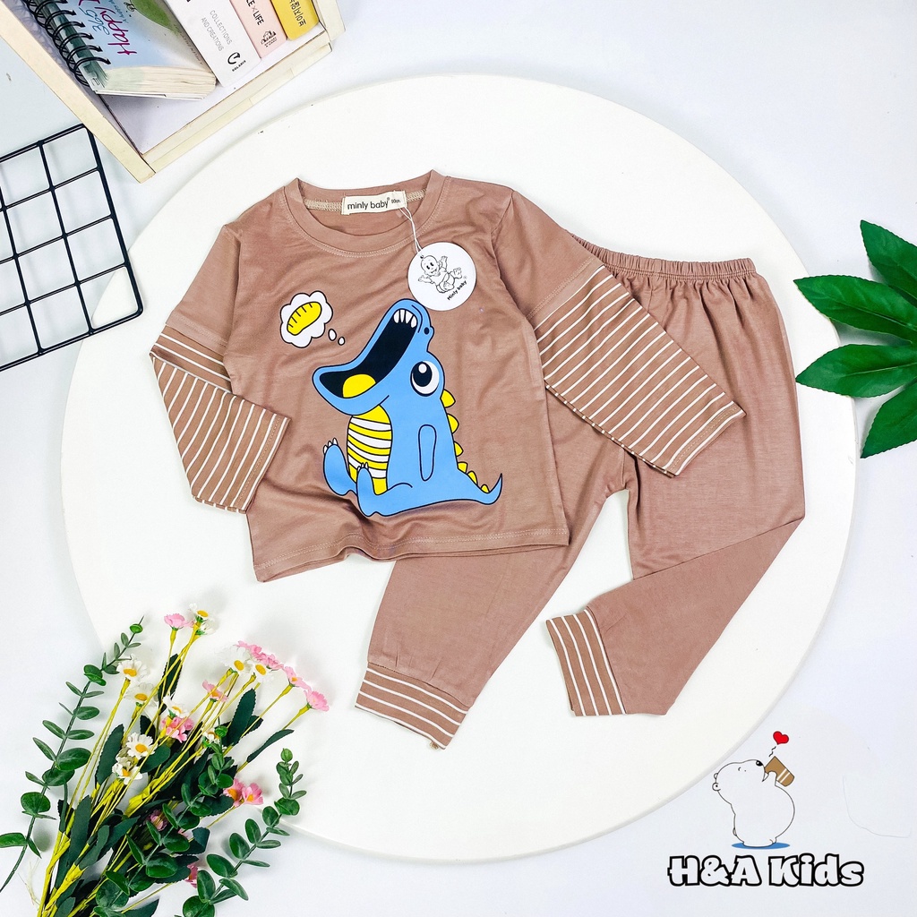 [Bé 7-32kg] Bộ dài tay thun lạnh in hình lớn - phối tay sọc dệt mềm mịn mát cho bé trai bé gái từ 7-32kg