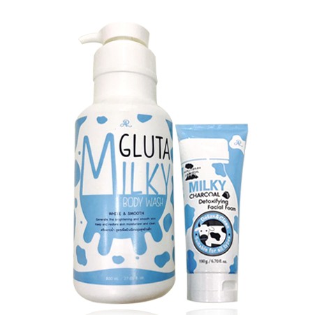 Sữa tắm bò Gluta Milky Thái Lan 800ml giúp da thêm mềm mại, láng mịn Tặng sữa rửa mặt 190gr