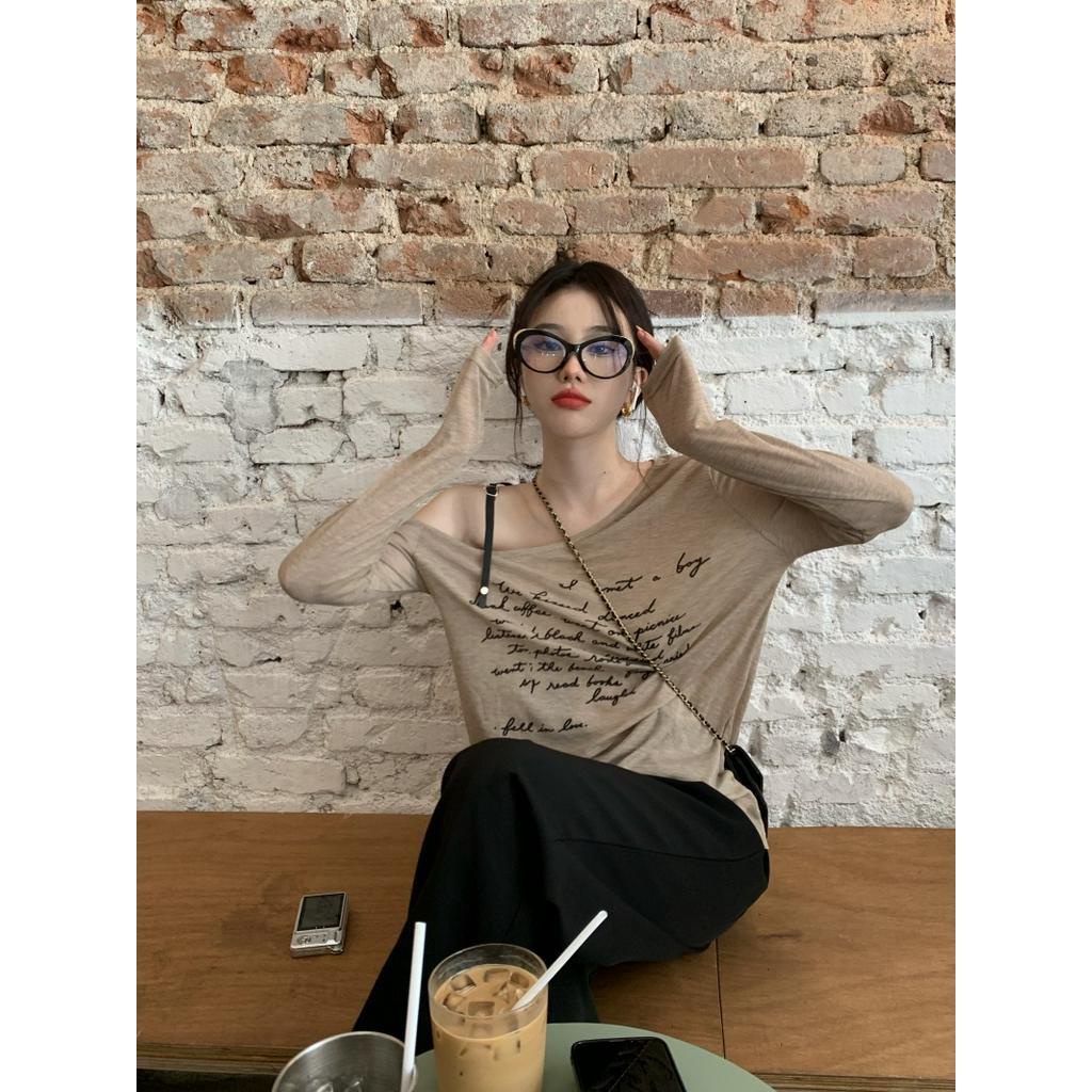 Áo Thun Tay Dài Hở Vai Dáng Ôm Mỏng Chống Nắng Thiết Kế Đơn Giản Cho Nữ