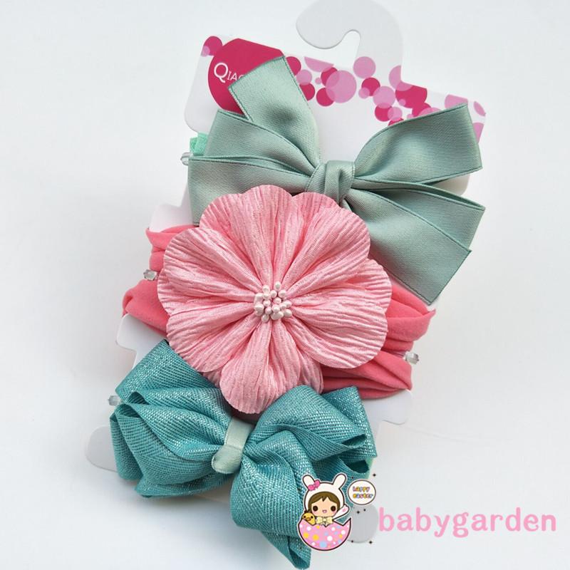 Babygarden-3 Băng Đô Nơ Màu Trơn Cho Bé Gái 0-3 Tuổi