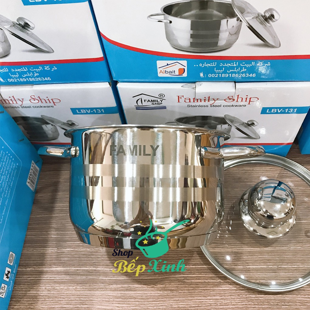 Nồi inox 304 Family Ship 3 đáy siêu dày nắp kính 16cm / 18cm ( Hàng xuất khẩu )