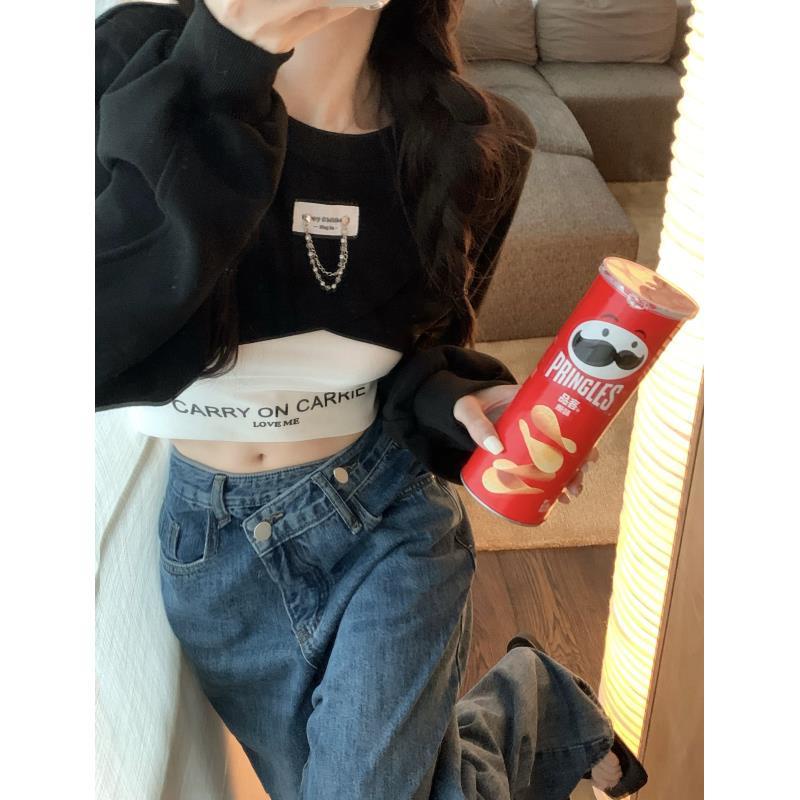 COZOK Bộ Áo Sweater 2 Món Dáng Ngắn Thiết Kế Lệch Tà Thời Trang Cho Nữ