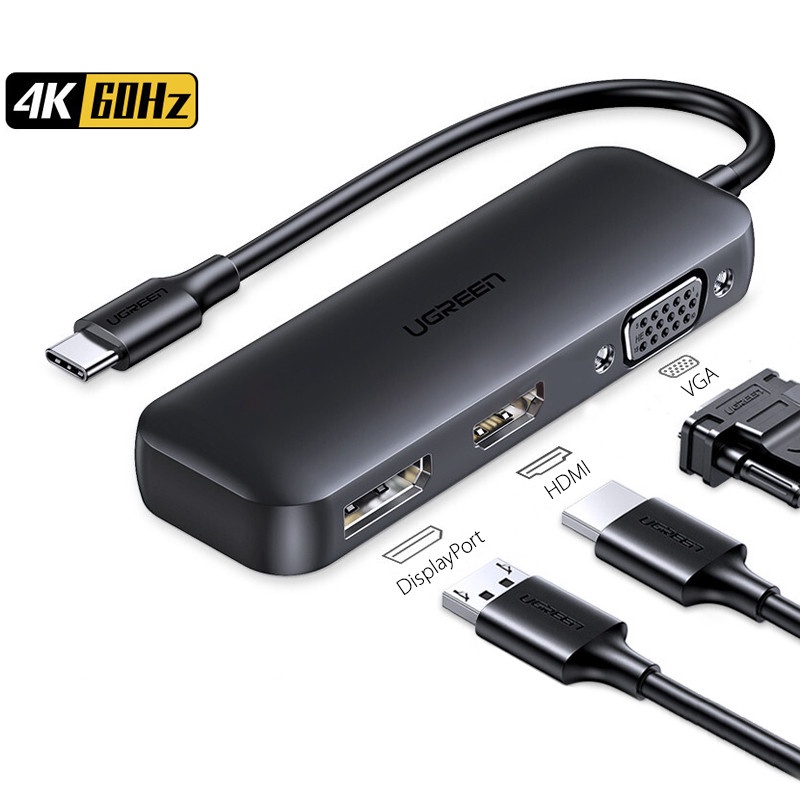 HUB USB Type C 3 in 1 Chính Hãng Ugreen 60568 CM260 DisplayPort 2K@144Hz,HDMI 4K@60Hz+