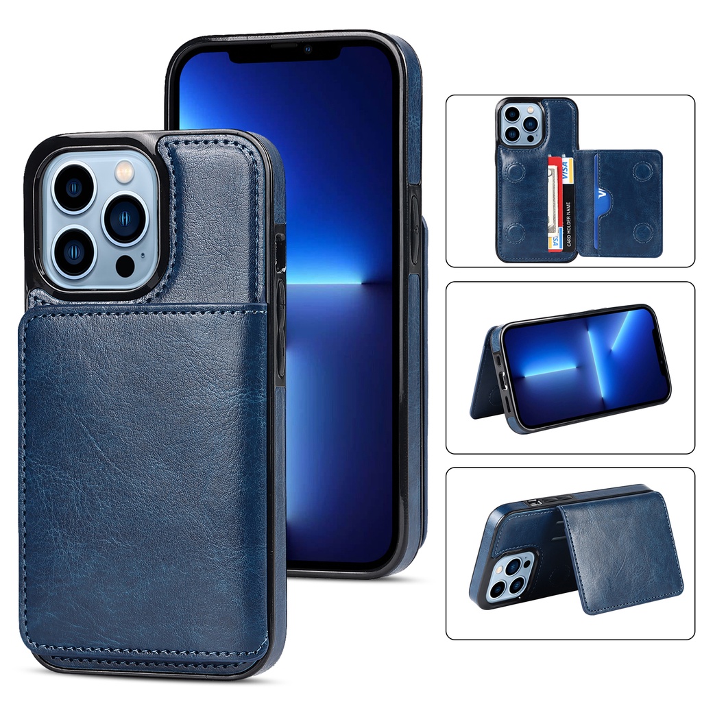 Ốp Điện Thoại Da PU Có Ngăn Đựng Thẻ Và Giá Đỡ Cho iPhone 11 12 13 14 Pro Max 11 12 13 14 Plus