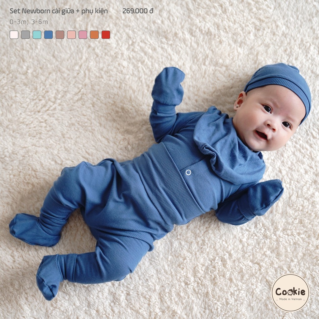 Bộ sơ sinh Cookie cạp cao cài thẳng chất vải cotton lạnh mỏng mát Made in Việt nam ( phom hơi nhỏ vì vải ôm )