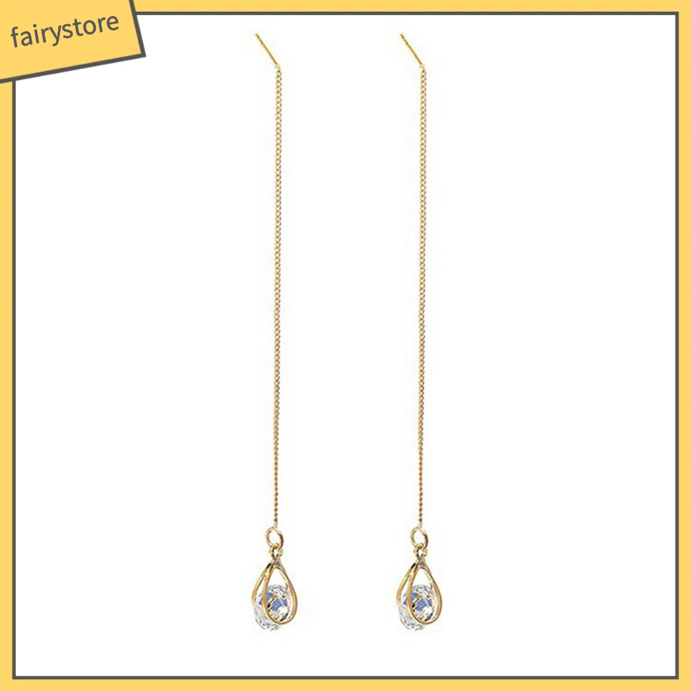 Cặp bông tai dáng dài phối đá giọt nước lấp lánh thời trang