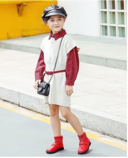 Bốt da cổ len bé gái