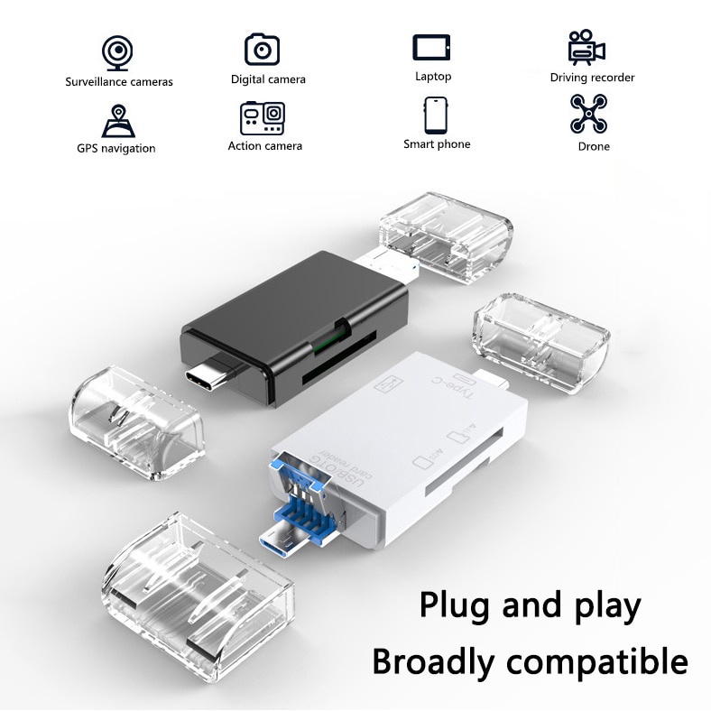 Mới Đầu Đọc Thẻ USB 2.0 Đầu Đọc Thẻ SD 6 Trong 1 Đầu Đọc Thẻ Loại C Đầu Đọc Thẻ Nhớ USB/micro-USB /SD