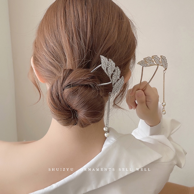 Trâm cài tóc chữ U đính lông vũ duyên dáng hợp thời trang