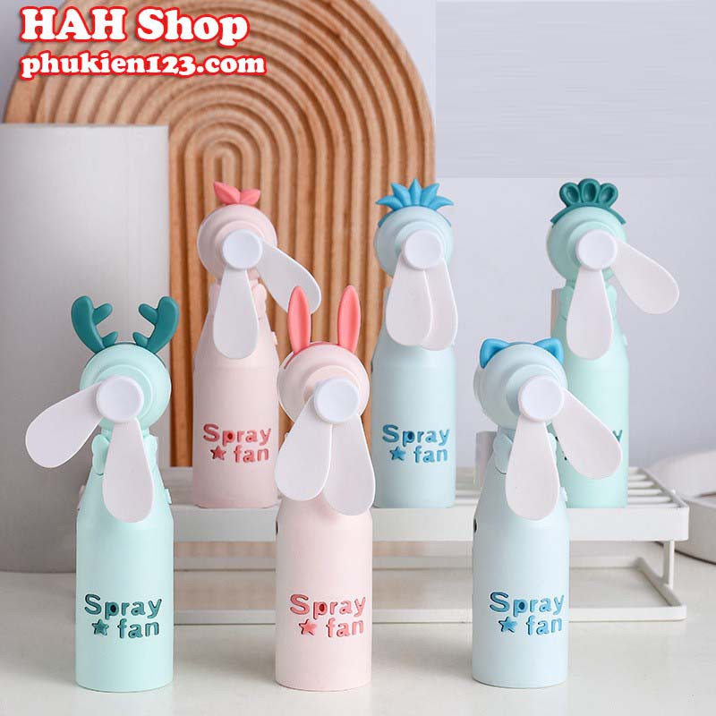 QUẠT MINI CẦM TAY PHUN SƯƠNG ĐIỀU HÒA MÁT LẠNH HÌNH THÚ DỄ THƯƠNG