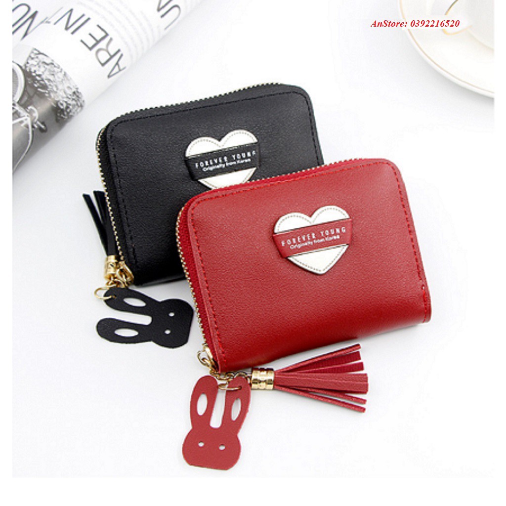 Bóp Da Nữ Mini FOREVERYOUNG Siêu Cute, Ví Nữ Mini Bỏ Túi 1 Dây Khóa Nhỏ Gọn Đựng Tiền, Thẻ, Xu Vô Cùng Tiện Dụng LV001