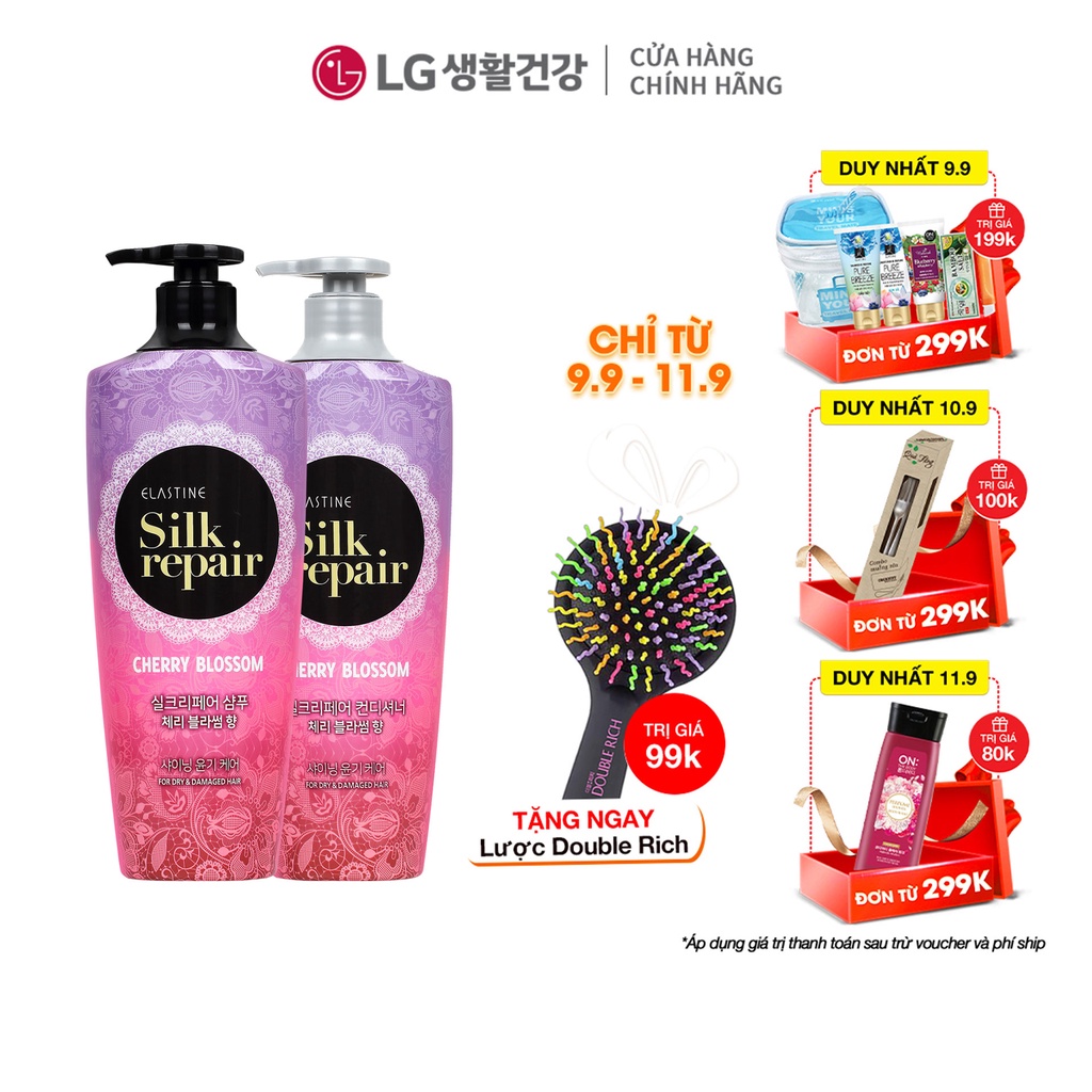 Bộ đôi gội xả chăm sóc và nuôi dưỡng tóc Elastine Silk Repair - Hương Hoa Anh Đào