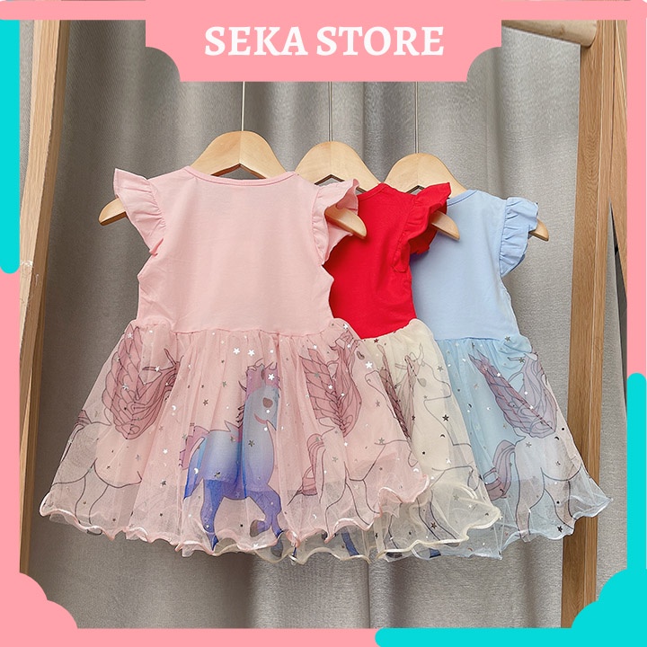 Váy trẻ em đẹp đầm ngựa Pony công chúa Elsa cho bé gái cotton voan xòe mùa hè in họa tiết 3D - SEKA KIDS 2104.04 CS123