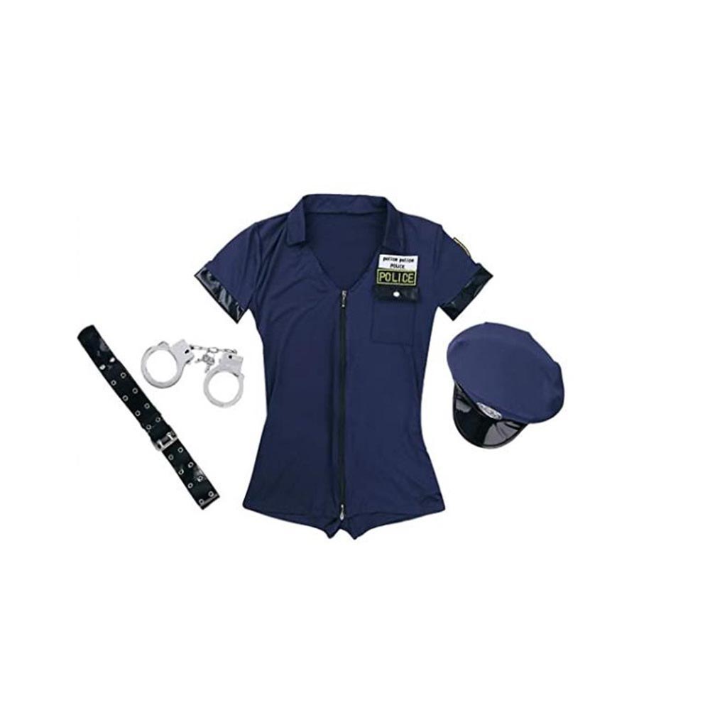 Halloween Cosplay Women Ladies Sexy Police Officer Cop Uniform Costume Outfit Fancy Dress Blue