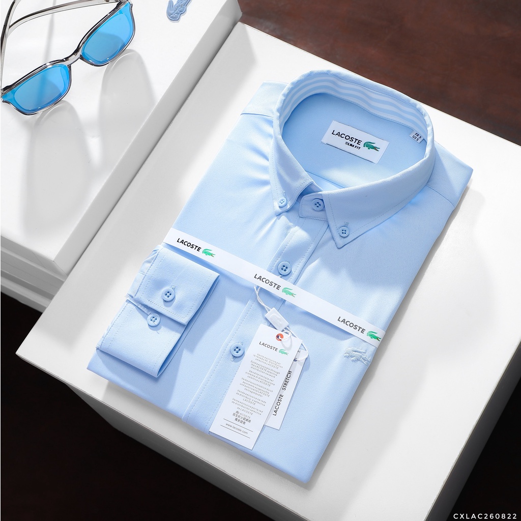 Áo sơ mi tay dài Không Túi Cổ Khuy LACOSTE LOGO THÊU VẢI COTTON LỤA HIẾM 6 MÀU siêu sang hàng xuất xịn