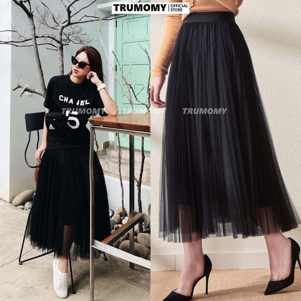 Chân váy xếp ly dáng dài midi xòe A công sở 3 lớp Quảng Châu, cạp thun lưng cao - Trumomy | BigBuy360 - bigbuy360.vn